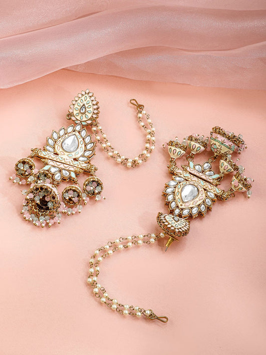 Luxe Radiance Kundan Jhumka with Kaan Chain フリーサイズ