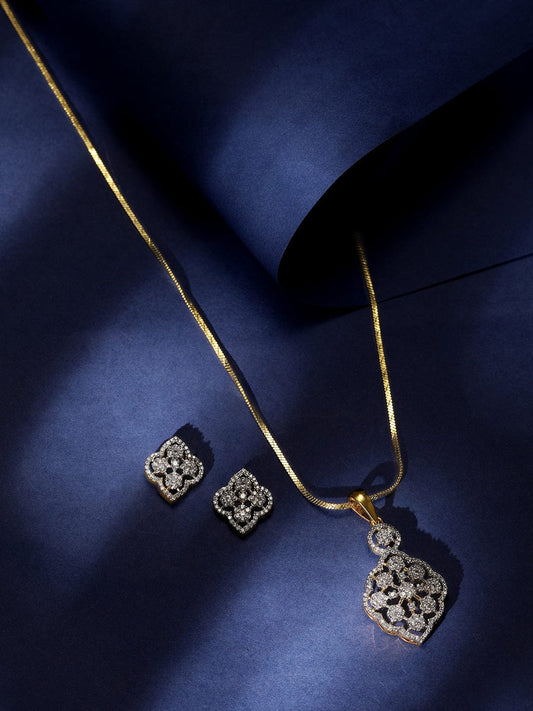Gold Necklace Set in American Diamond Zirconia Gold