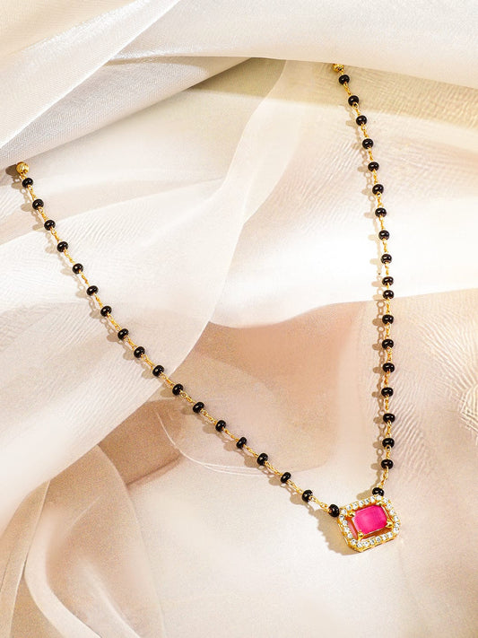 Pink American Diamond Zirconia Gold Toned Mangalsutra ruby
