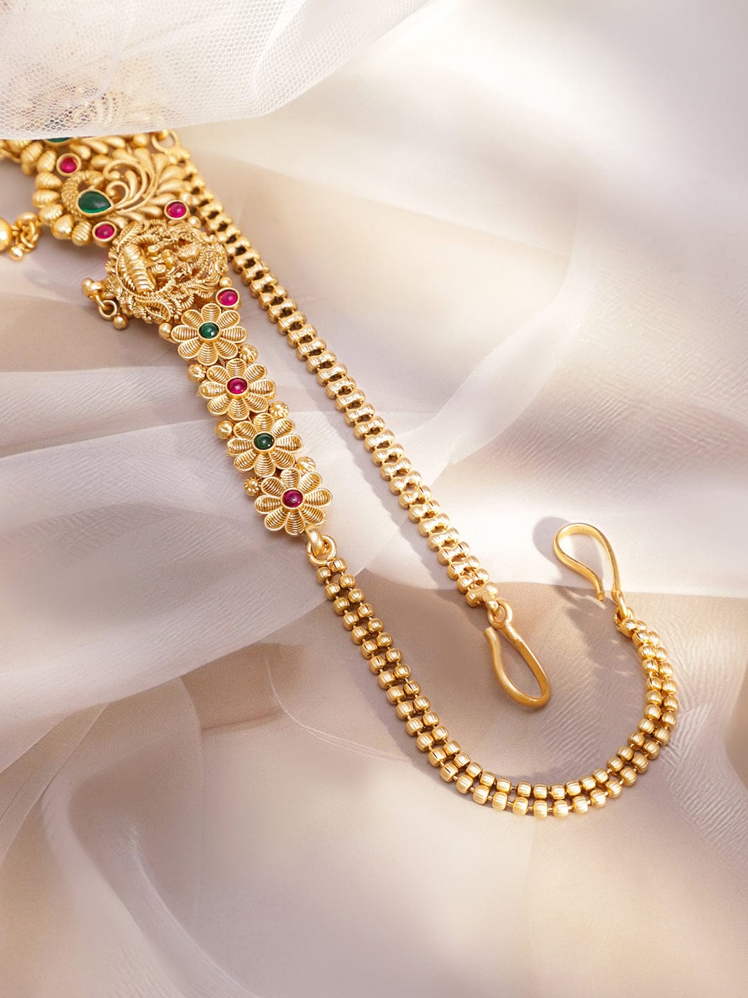 Peacock Motif Gold Toned Temple Kamarbandh フリーサイズ