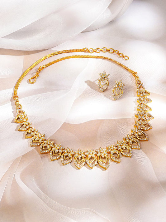 American Diamond Zirconia Floral Necklace Set フリーサイズ