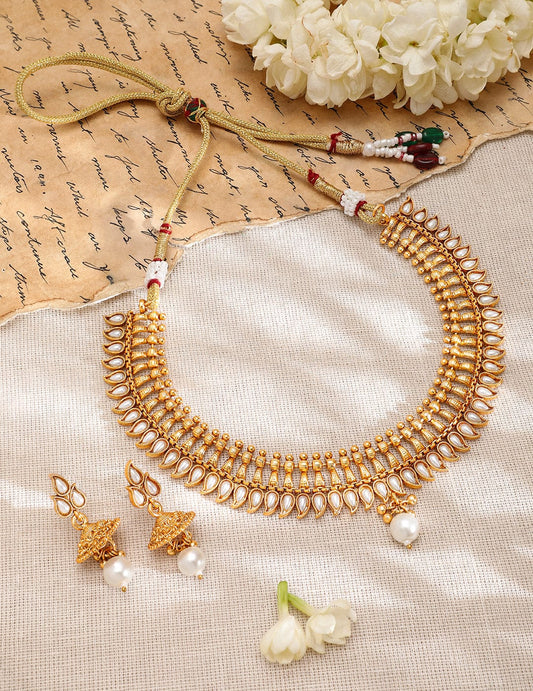 Pearl Drop Golden Necklace Set Gold