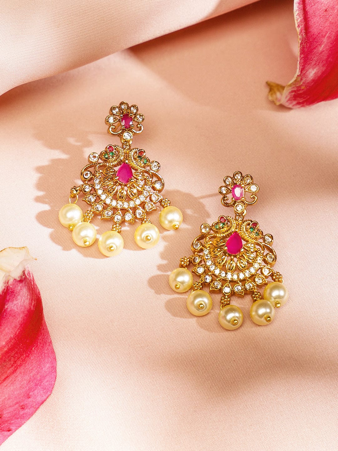Multicolor Studded Pearl Drop Necklace Set フリーサイズ