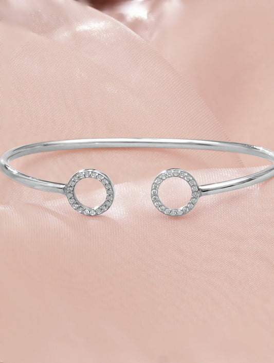 Rubans 925 Silver Rhodium Plated Zirconia Studded Open Bracelet Silver