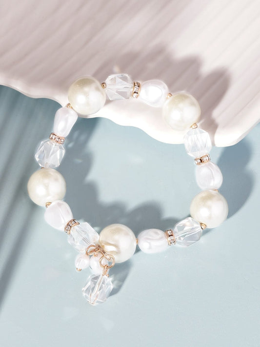 【Rubans】 Cream Pearl & Crystal Beaded Classy Bracelet|クリームパール&クリスタル ビーズ ブレスレット