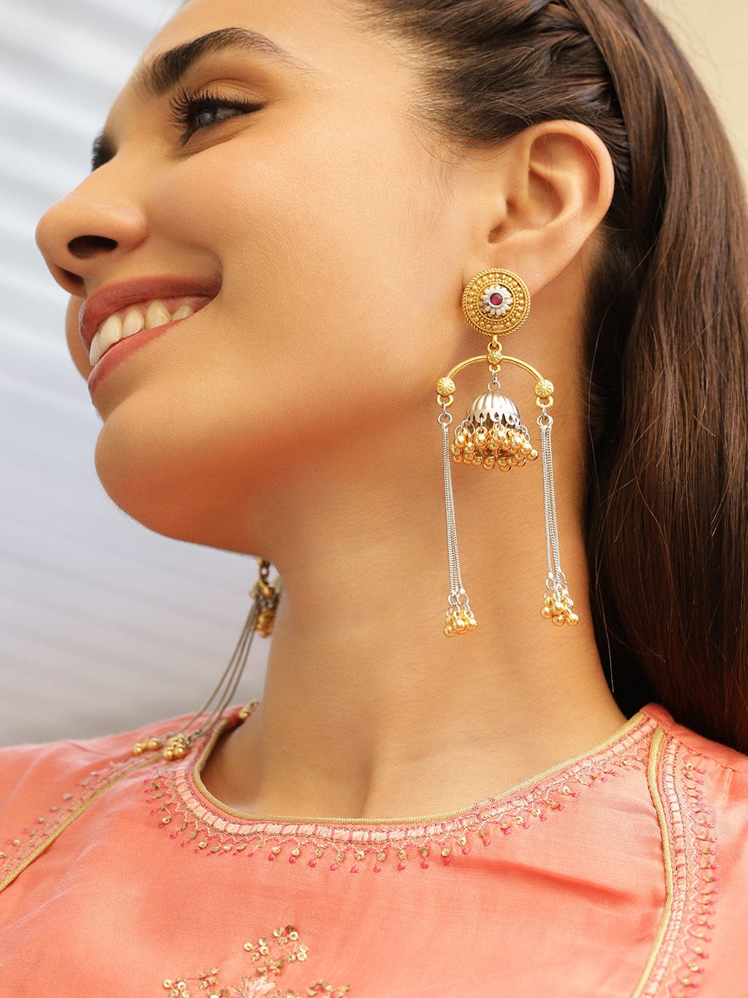 Oxidised Ruby Charm Dangle Jhumkas フリーサイズ