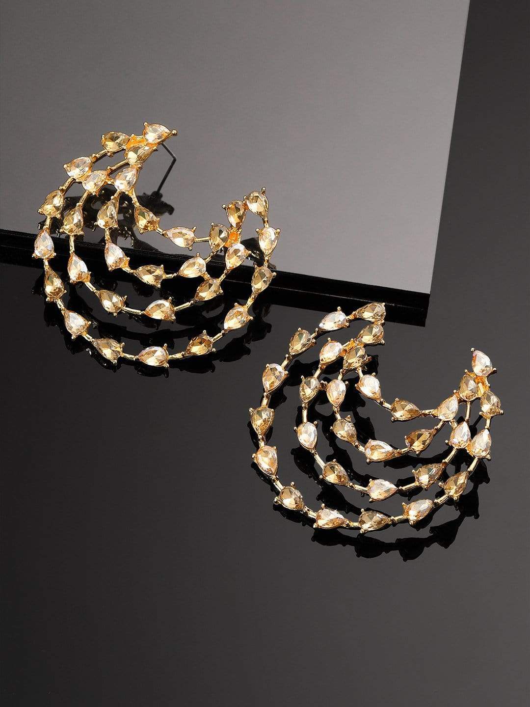 【Rubans】 Gold Plated Handcrafted Rhinestone Multi Layer Hoop Earrings|ゴールドメッキ ハンドクラフト ラインストーン マルチレイヤー フープイヤリング