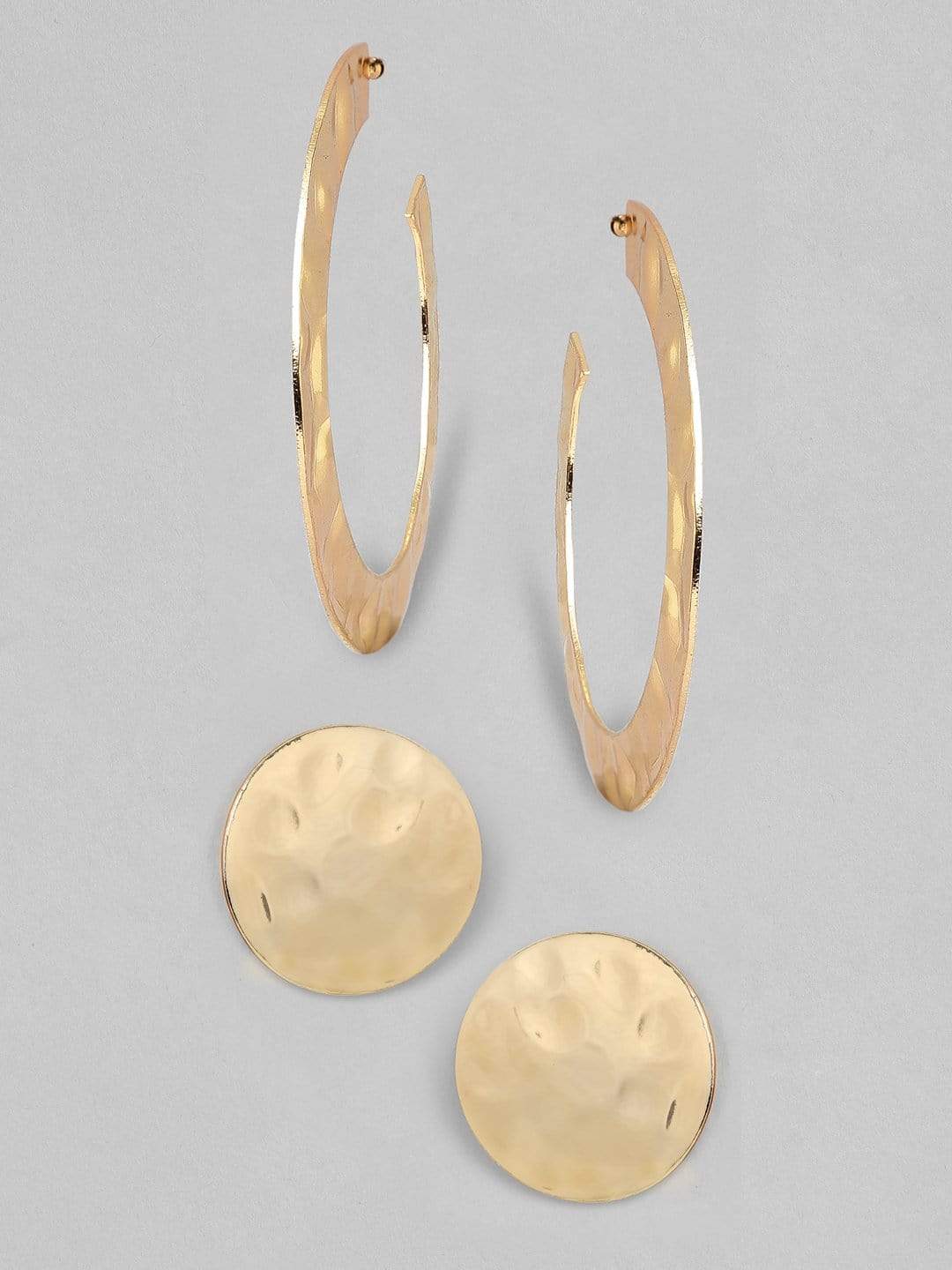 【Rubans】 Gold Plated Handcrafted Textured Set of 2 Hoop Earrings|ゴールドメッキ ハンドクラフト テクスチャード フープイヤリング 2組セット