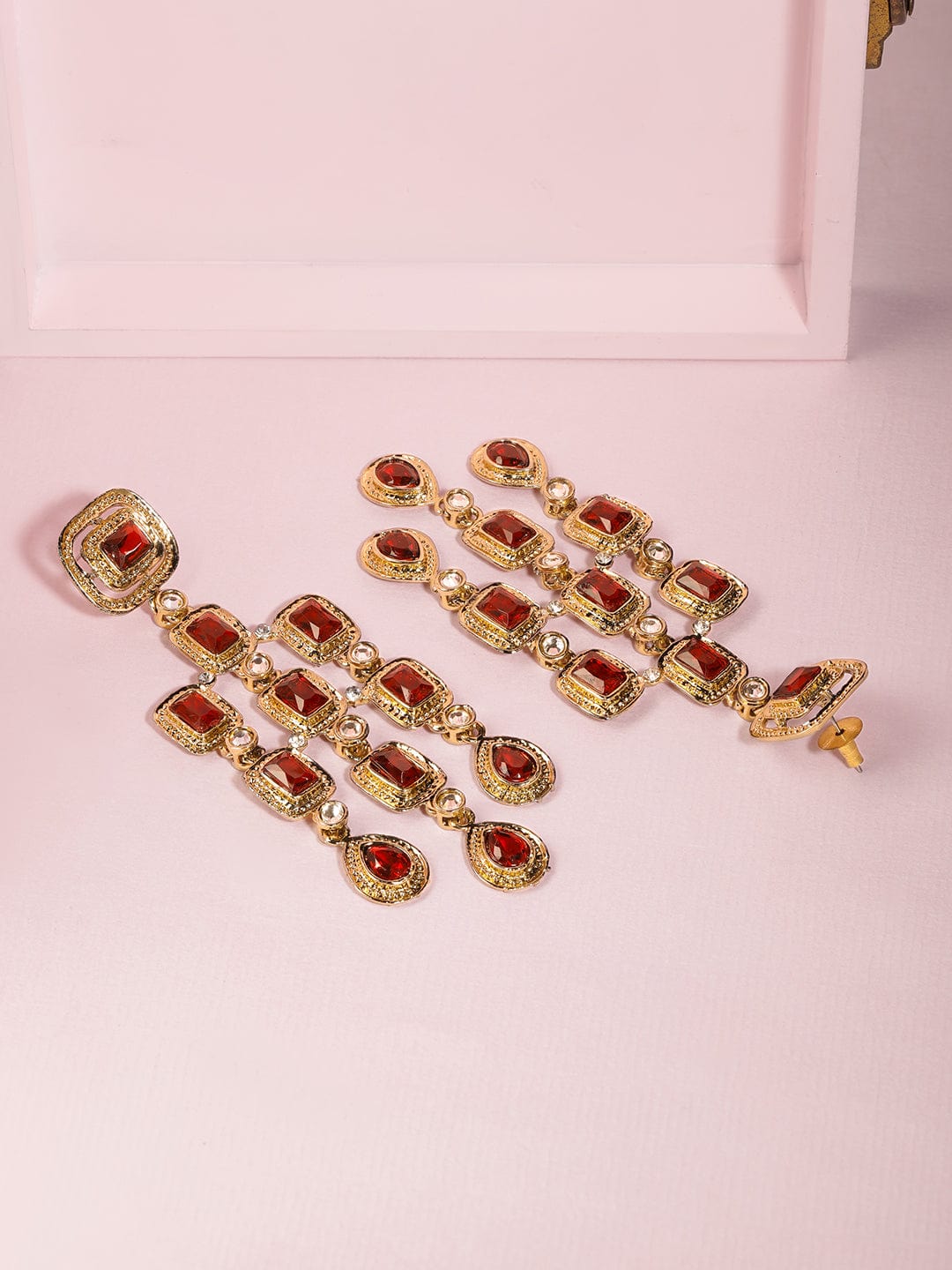 Contemporary Glow Red Zirconia Danglers Gold
