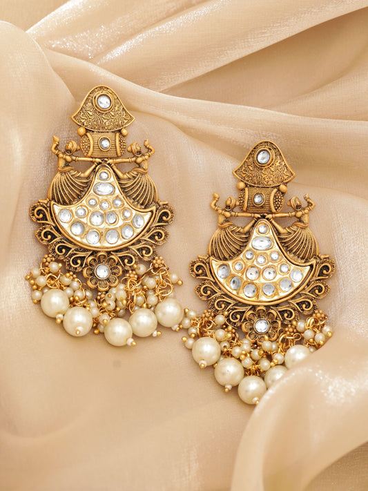 Heritage Dance Kundan Danglers White