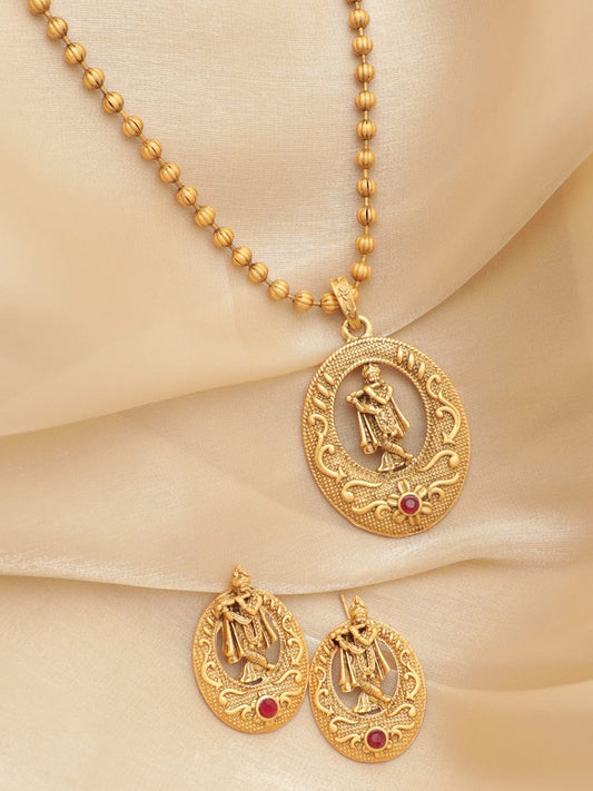 Divine Shri Krishna Temple Pendant Set Gold