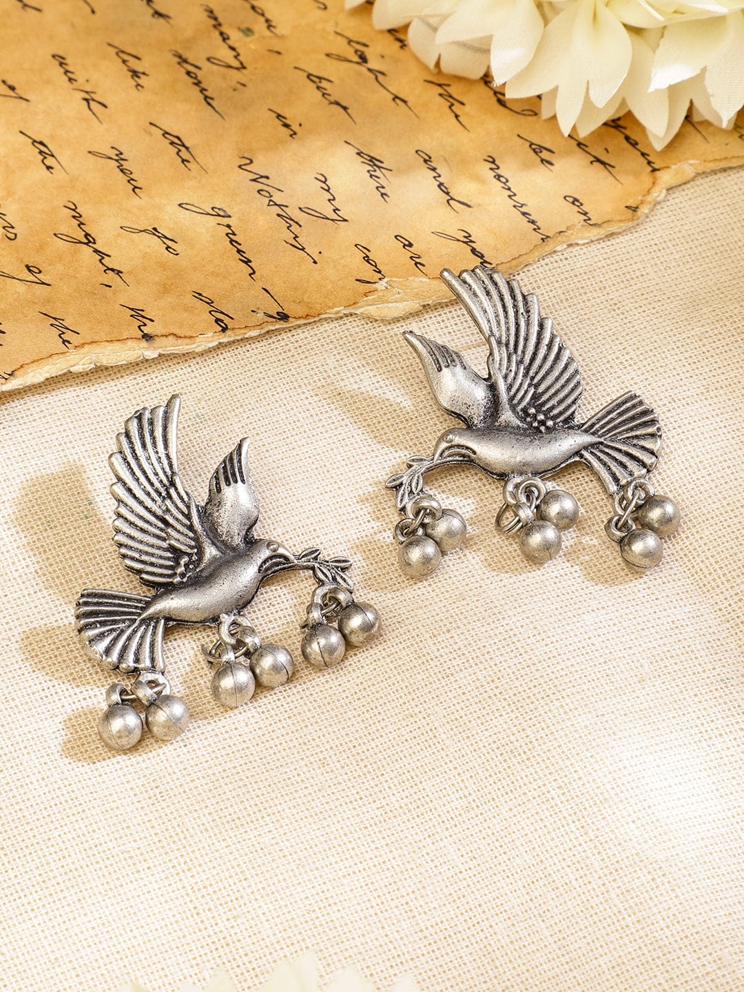 Oxidised Bird and Deer Motif Necklace Set フリーサイズ