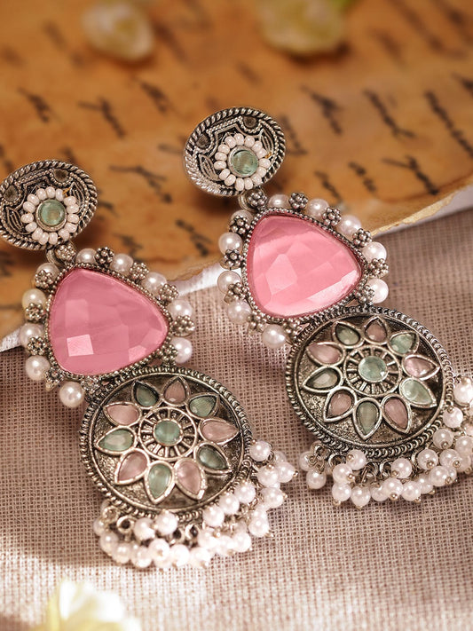 Captivating Light Pink Mint Green Dangler Earring Silver::Pink