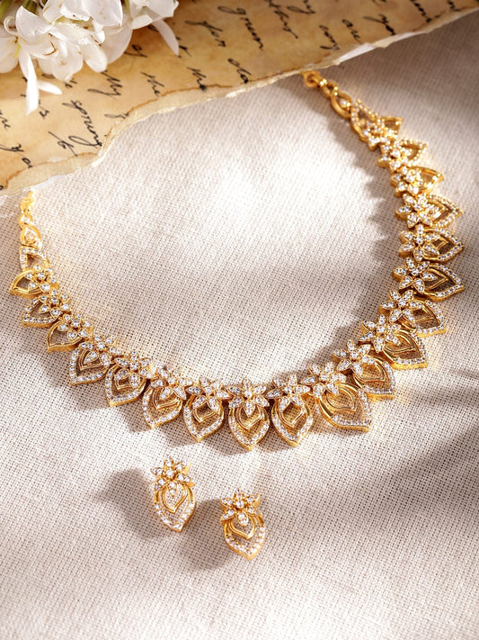 【Rubans】 22K Gold Plated Kemp Crystal Floral Necklace Set|22K ゴールドメッキ ケンプクリスタル フローラル ネックレスセット