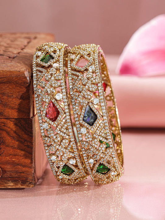 Rubans Pack Of 2 22KGold-Plated AD-Studded Traditional Bangles 45810