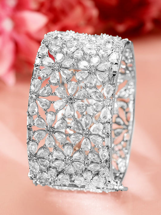 Rubans Rhodium-Plated AAA Cubic Zirconia Studded Handcrafted Openable Premium Bracelet フリーサイズ