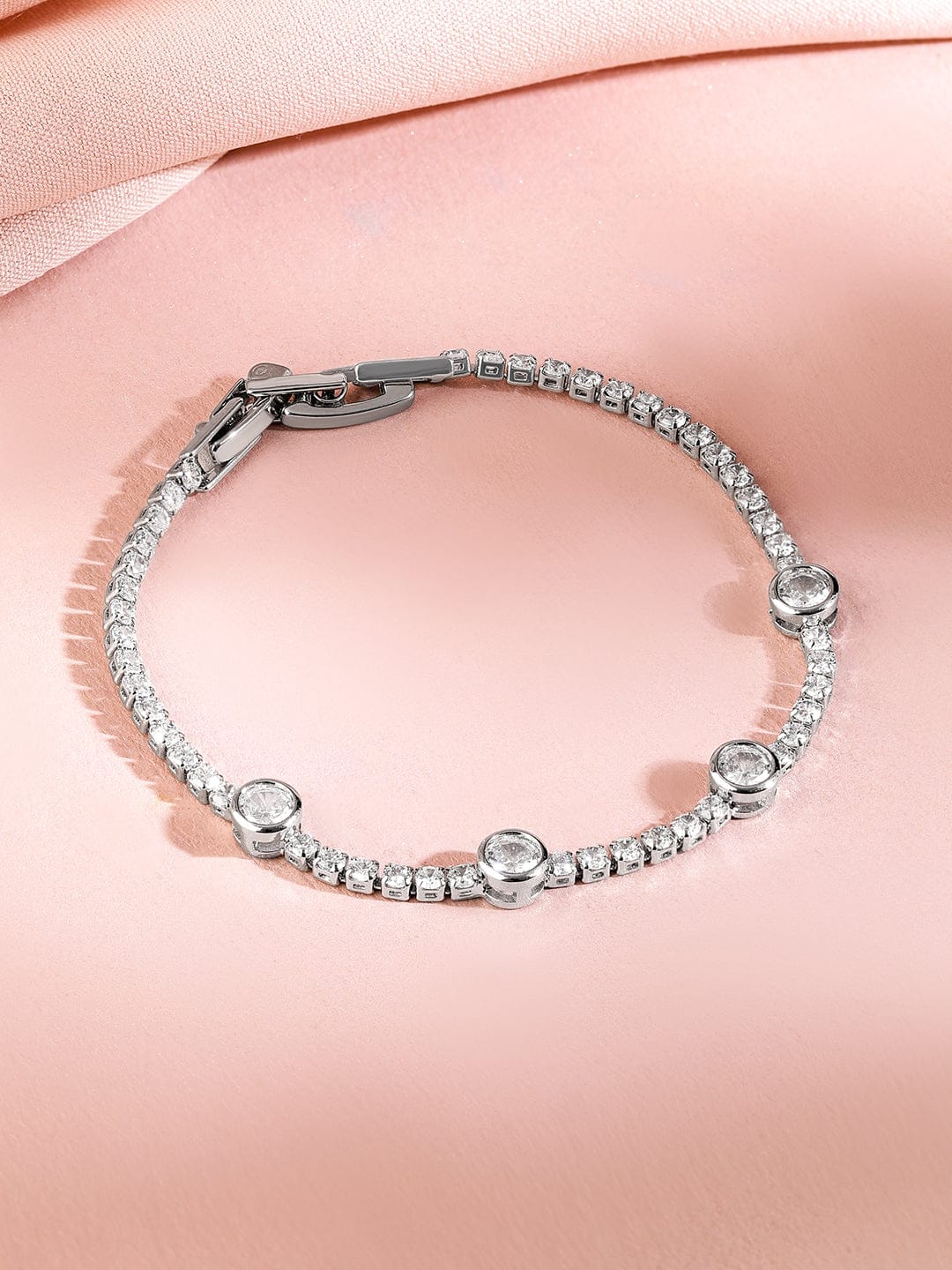 Rubans Rhodium-Plated AAA Cubic Zirconia Studded Premium Tennis Bracelet Silver