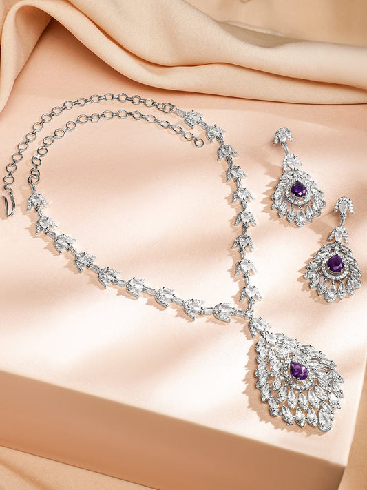 Blue Teardrop American Diamond Zirconia Necklace Set Purple