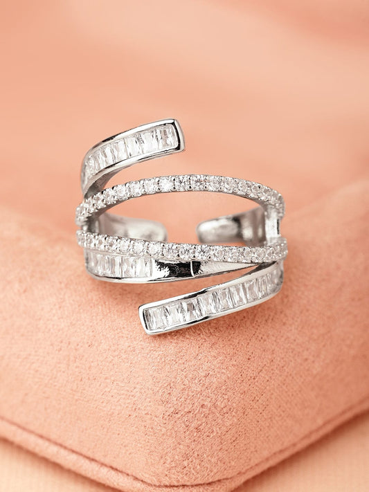 Multi-Layered American Diamond Zirconia Ring Silver