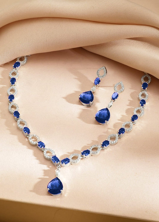 Blue Drop American Diamond Zirconia Necklace Set フリーサイズ