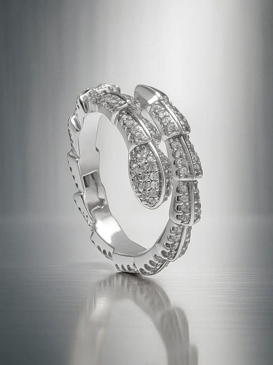 American Diamond Zirconia Snake Pattern Silver Ring フリーサイズ