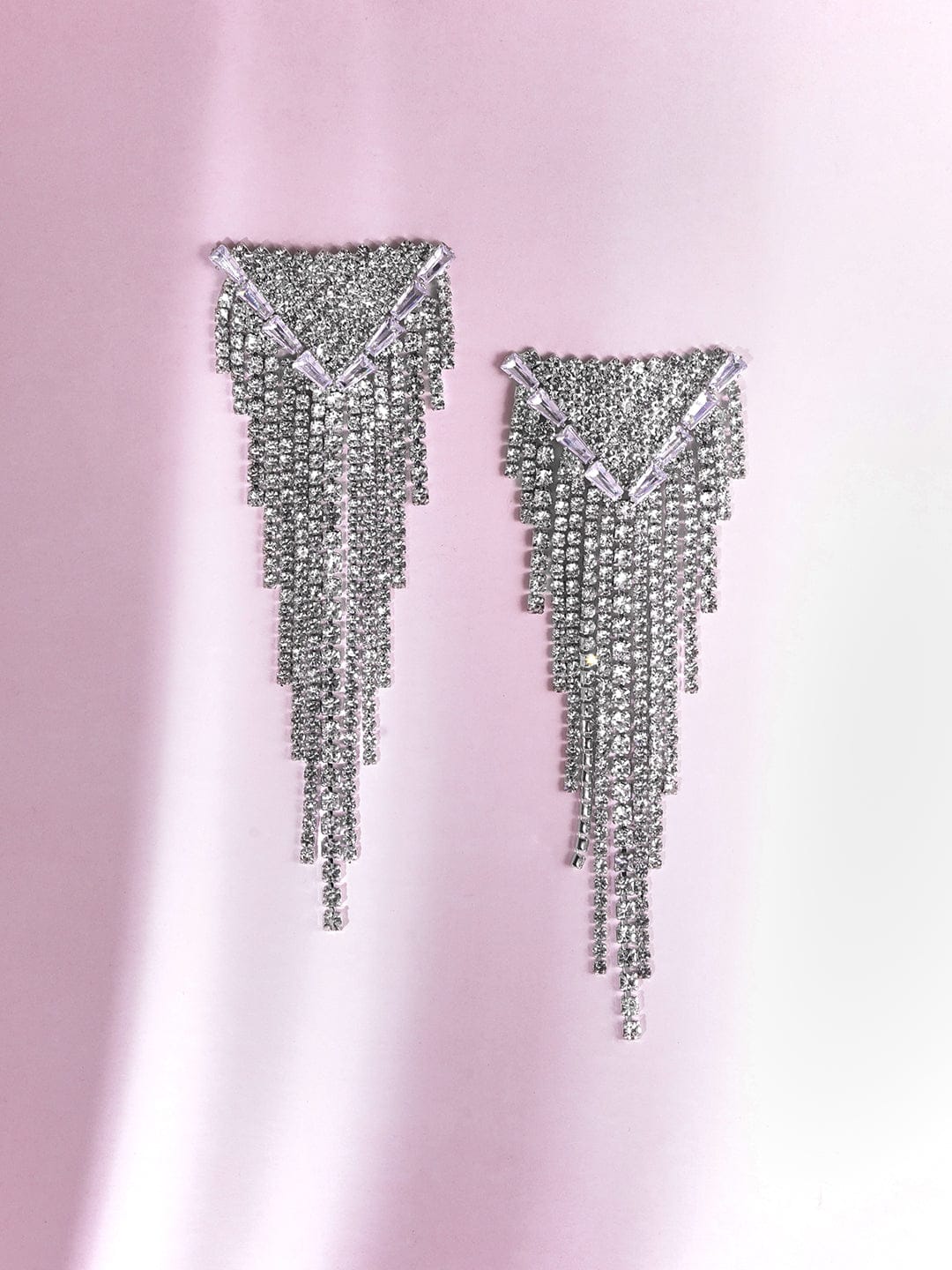 Designer Edge Multistrand American Diamond Zirconia Danglers Silver