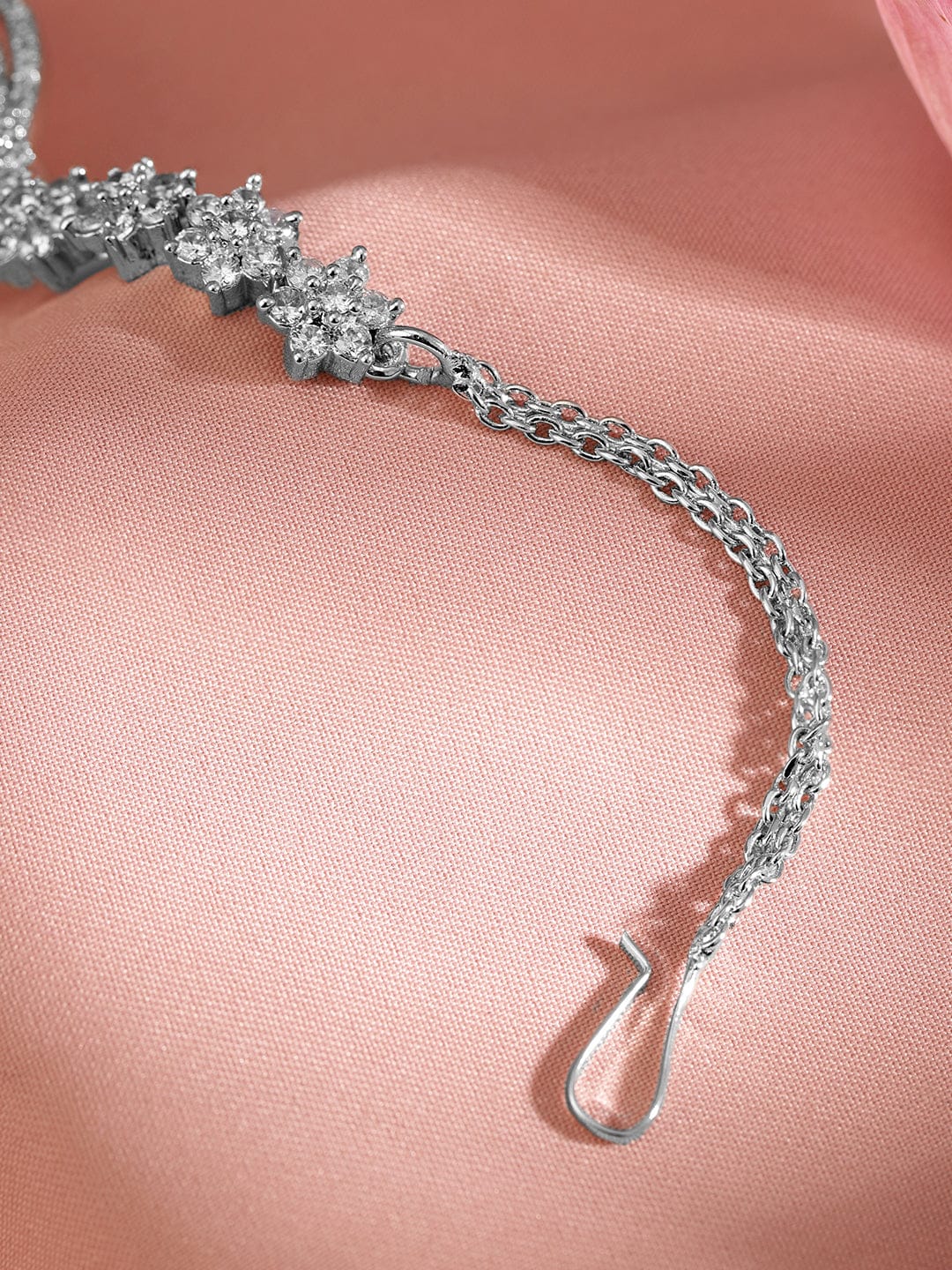 Rubans Rhodium Plated Cubic Zirconia Studded Maang Tikka Silver