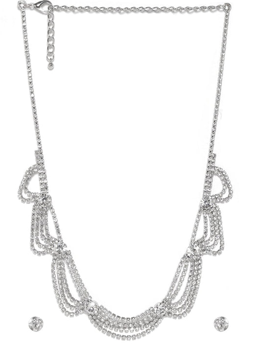 American Diamond Zirconia Necklace Set Silver