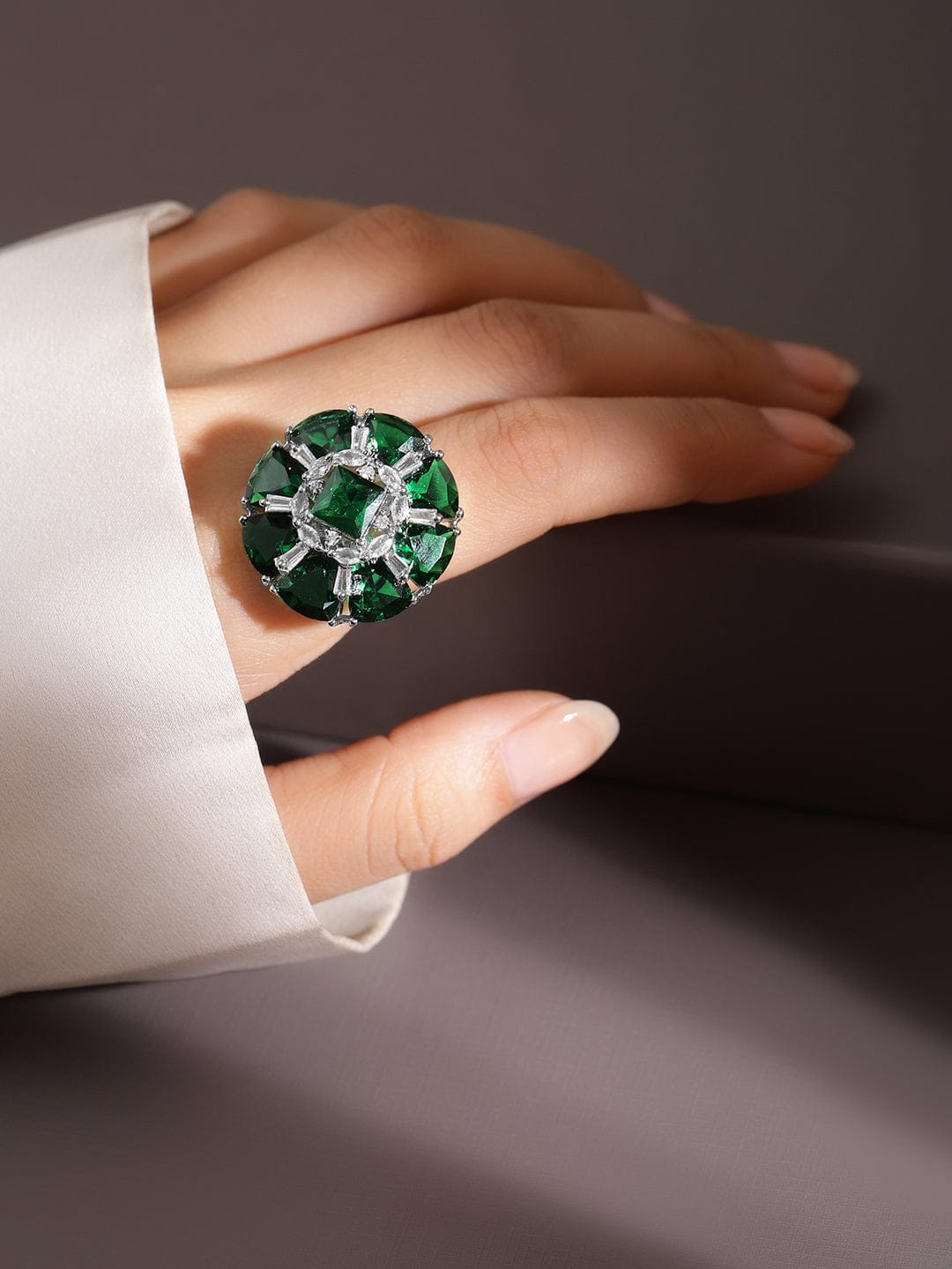 Green American Diamond Zirconia White Ring Green
