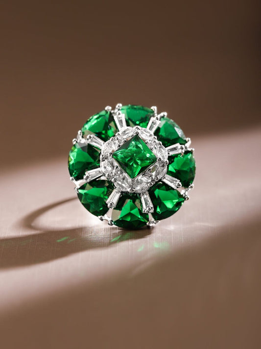Green American Diamond Zirconia White Ring Green