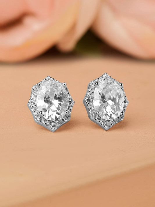 Oval American Diamond Zirconia Stud Earrings フリーサイズ
