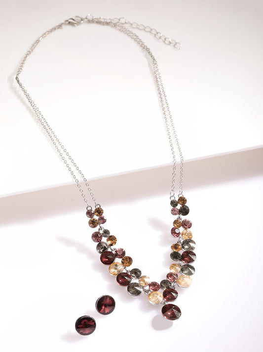 【Rubans】 Rhodium-Plated Multihued Zirconia Embellished Flowerlet Necklace Set|ロジウムメッキ マルチカラー ジルコニア フラワー ネックレスセット