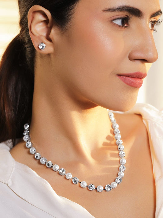 Minimal Pearl American Diamond Zirconia Necklace Set フリーサイズ