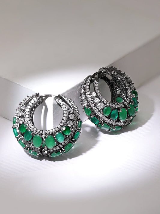 Statement Green Zirconia Hoops Green::Silver