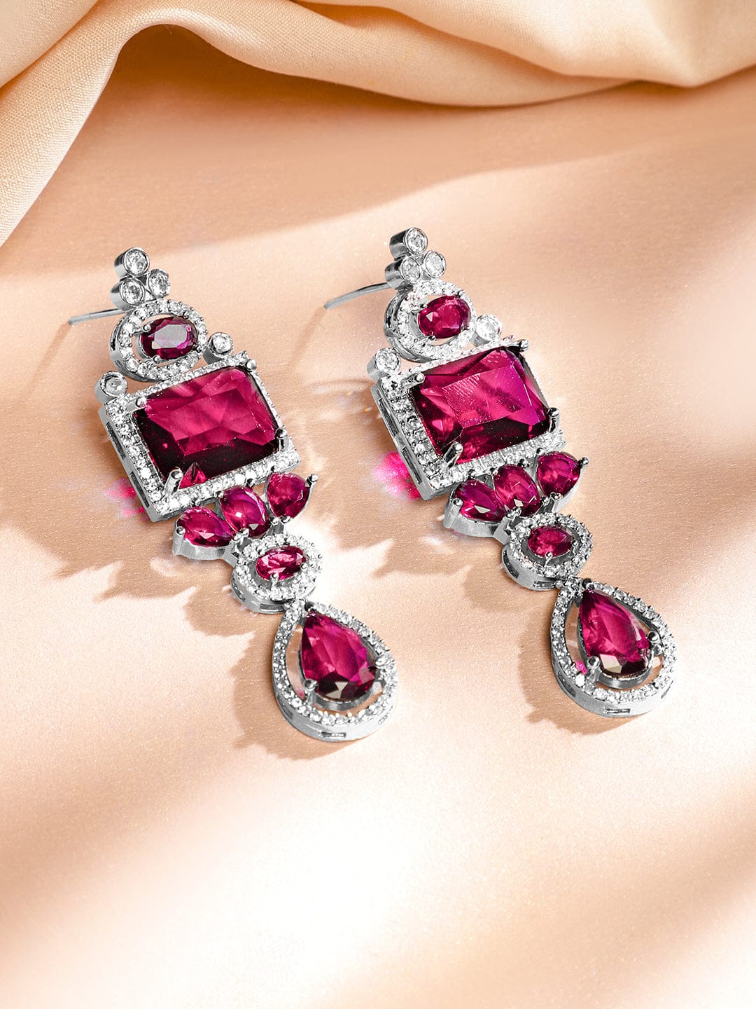 Ruby Pink American Diamond Zirconia Necklace Set Ruby Pink