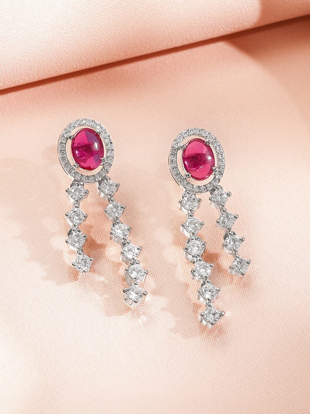 Red American Diamond Zirconia Long Necklace Set フリーサイズ