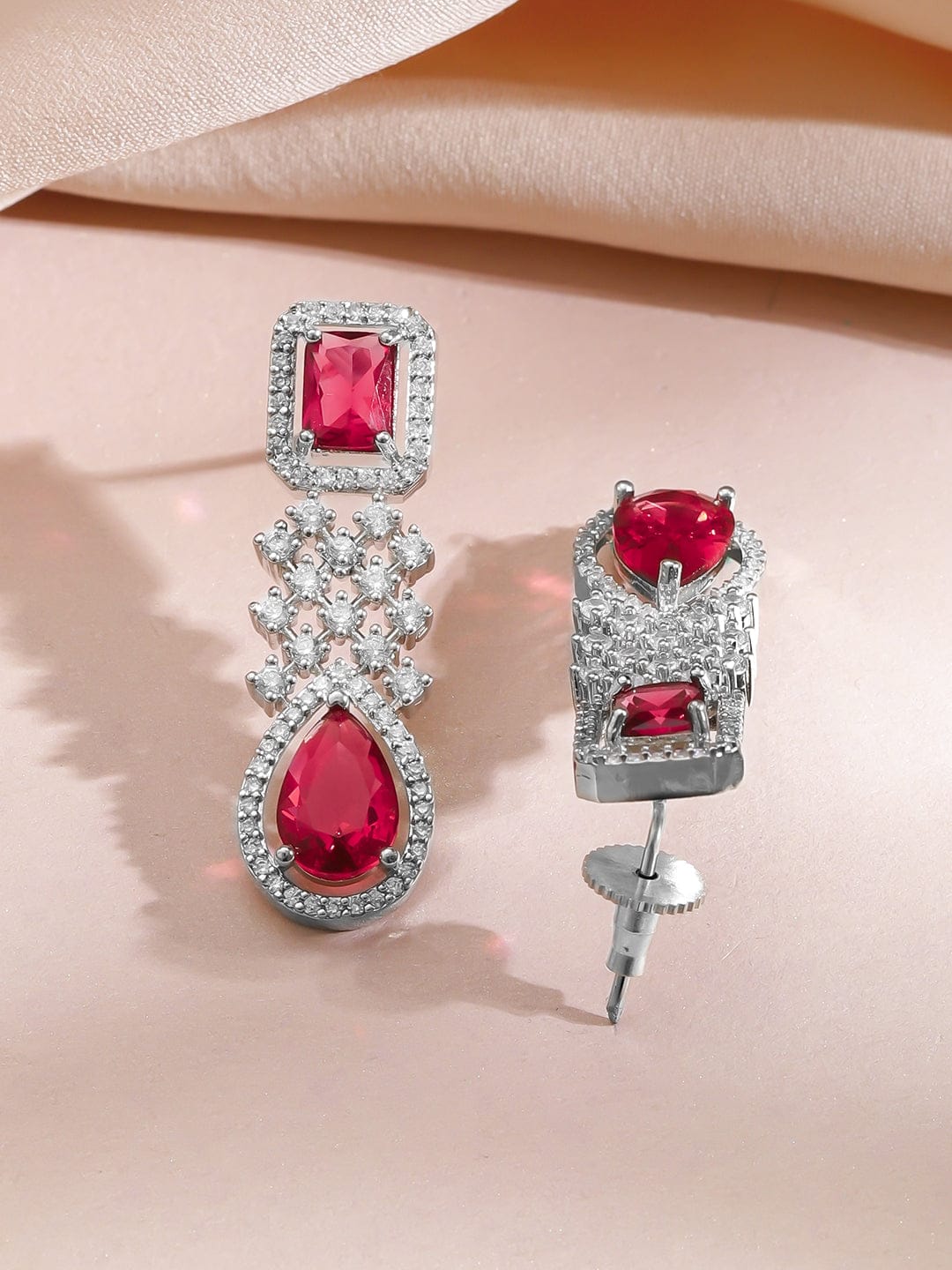 American Diamond Zirconia Ruby Accented Necklace Set フリーサイズ