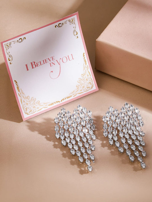 【Rubans】 Starlit Glam American Diamond Zirconia Danglers|ロジウムメッキ ティアドロップ クリスタル ハート ダングルイヤリング