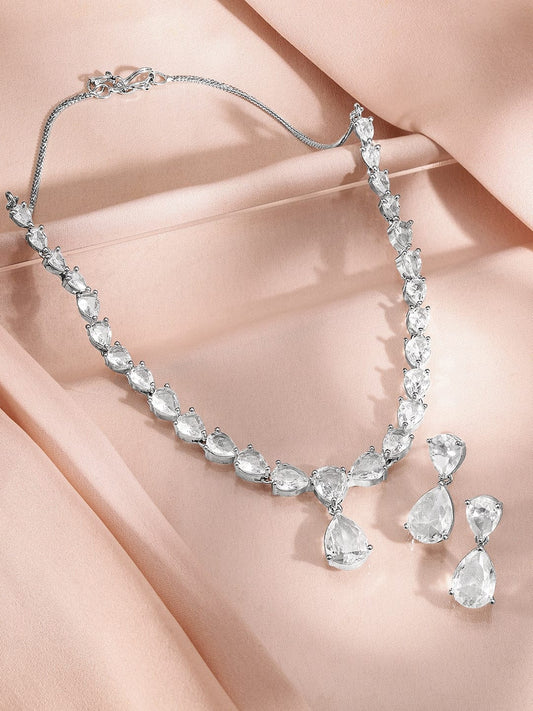White Studded Necklace Set Silver