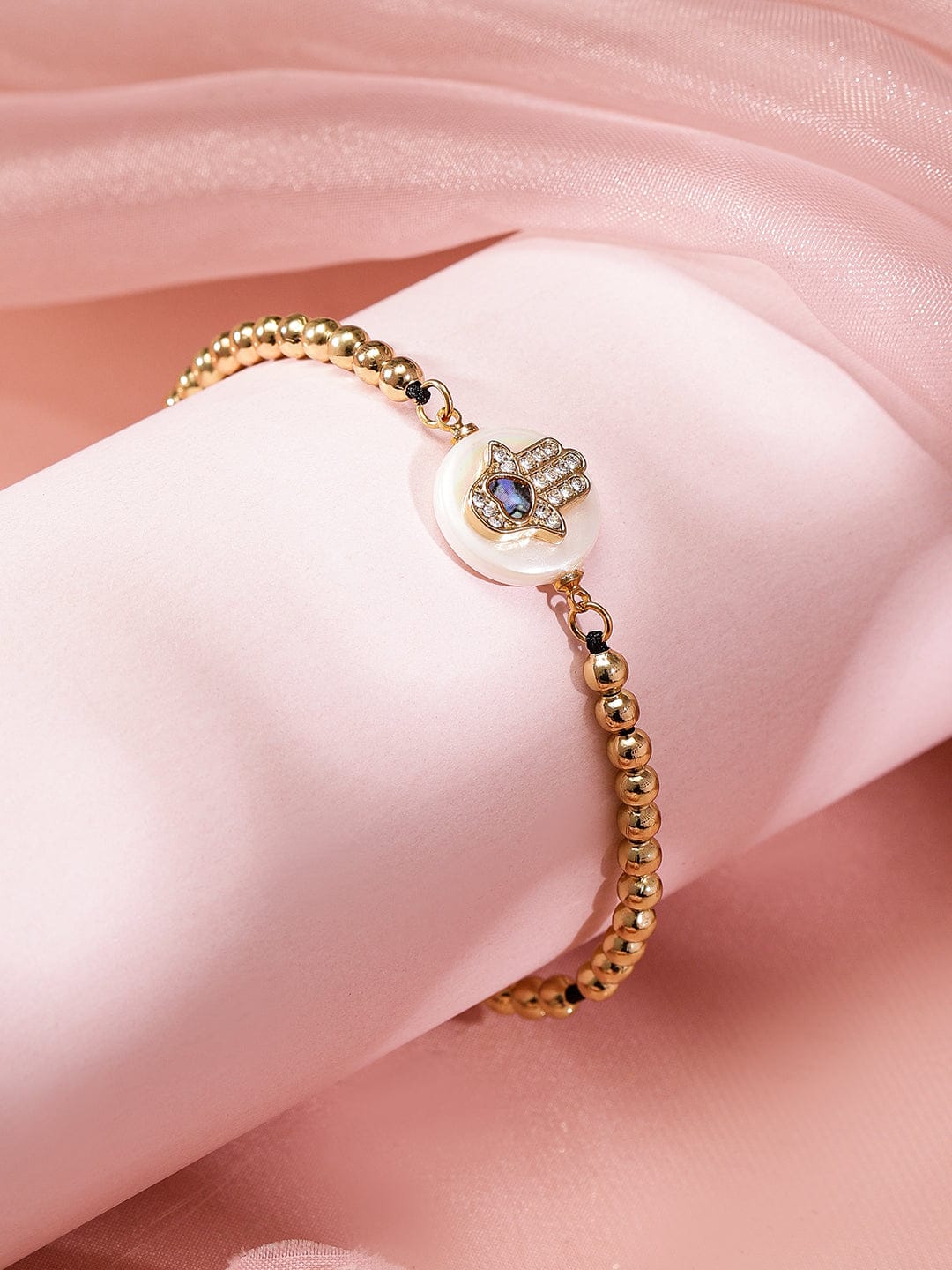 Hand Motif & Textured Gold Bracelet Set Gold