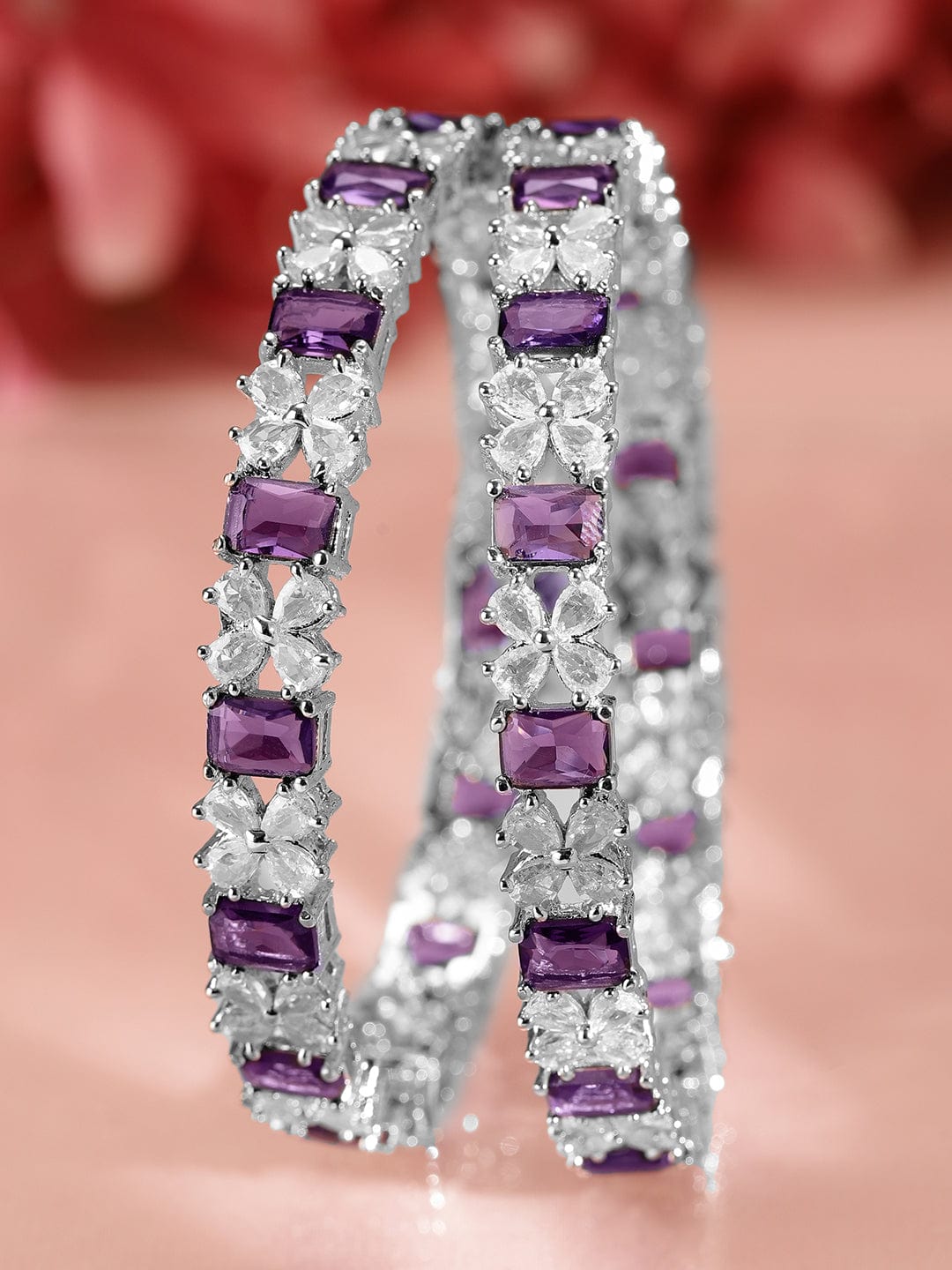 Rubans Set Of 2 Rhodium-Plated Sapphire & CZ Studded Bangles 45810