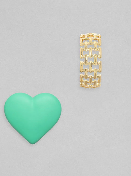 【Rubans】 Voguish Set Of 2, Textured Gold & Green Heart Earrings|ヴォーギッシュ テクスチャードゴールド&グリーンハート イヤリング 2組セット