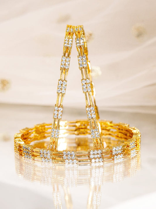 Rubans Set of 4, 22K Gold-Plated & Cubic Zirconia Studded Handcrafted Bangles 2.6 - Medium
