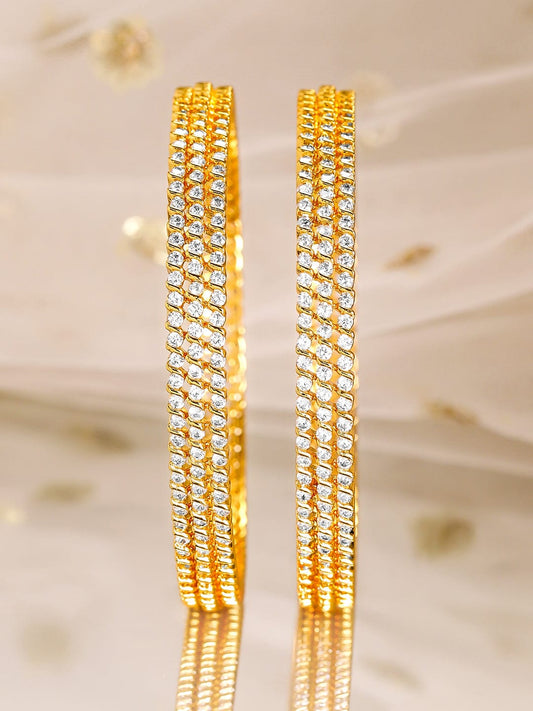 Rubans Set of 6, 22K Gold-Plated Cubic Zirconia Studded Handcrafted Premium Bangles 2.8 - Large