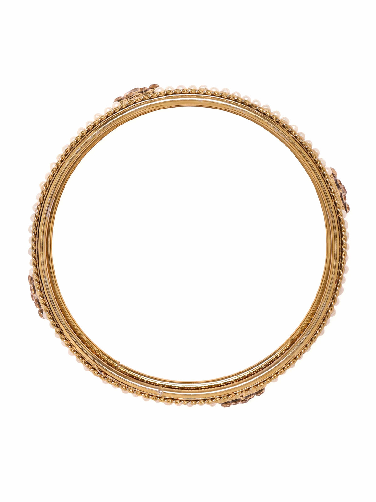 Rubans Set of 6 Gold Plated Pearl & Stone Studded Traditional Handcrafted Bangles 2.10 - Extra Large