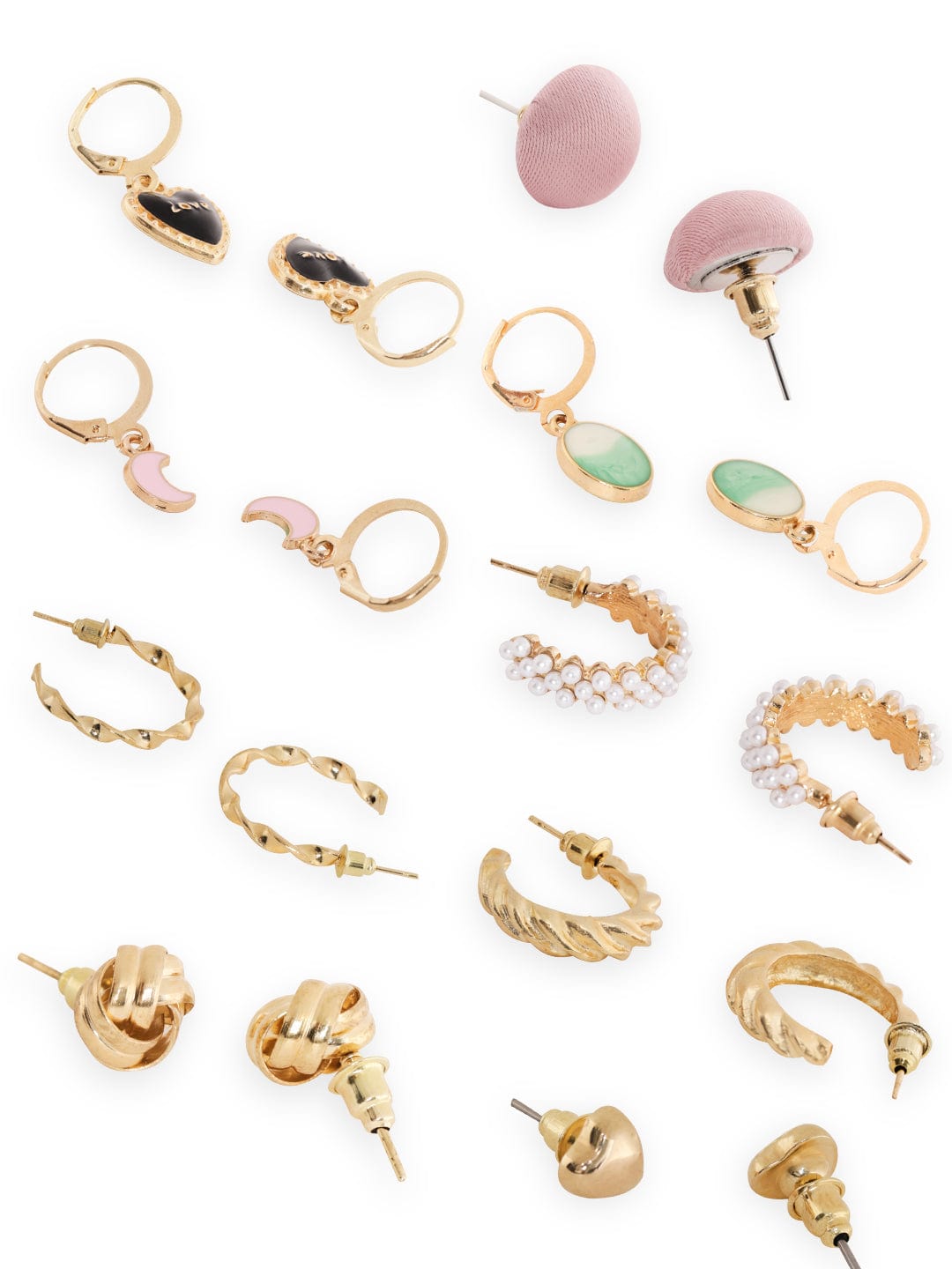 【Rubans】 Set of 9 Gold Tone Enamel Detailed Pearl Beaded Earrings|ゴールドトーン エナメル&パールビーズ イヤリング 9組セット