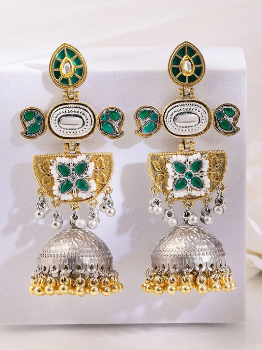 Green Radiance Silver-Gold Oxidised Jhumka フリーサイズ