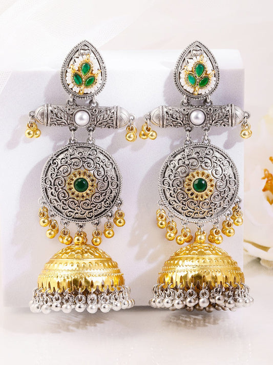 Emerald Glory Oxidised Jhumka Earrings フリーサイズ