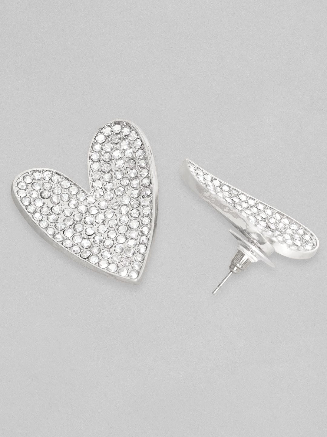 【Rubans】 Silver Toned White Zircons Studded Heart Stud Earrings|シルバートーン ホワイトジルコン ハート スタッドイヤリング