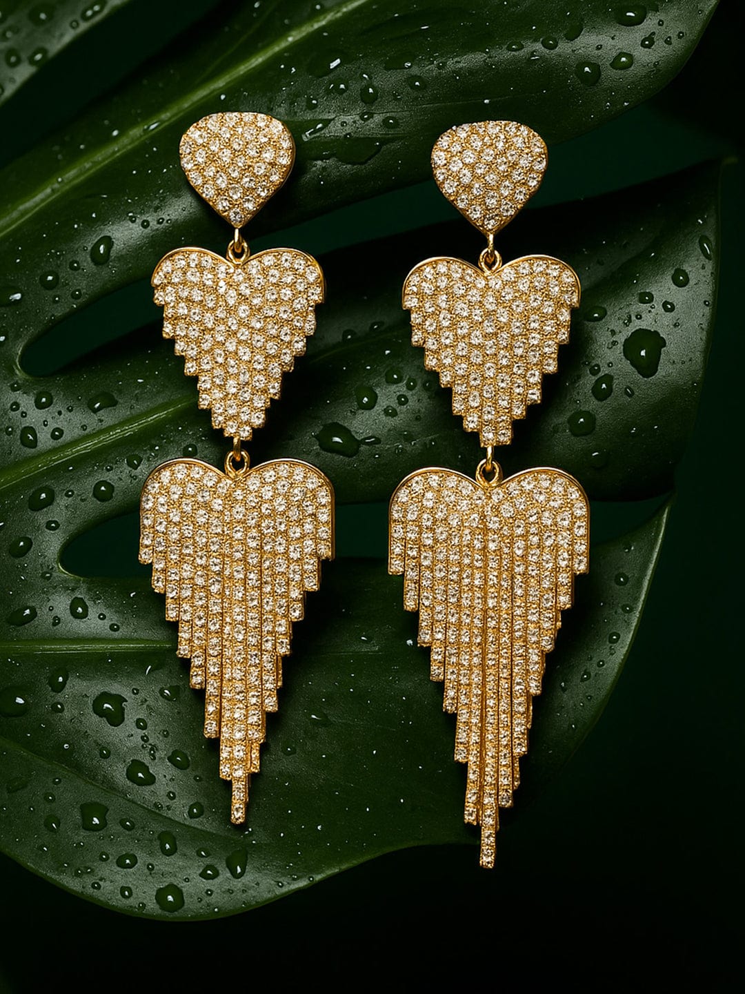 【Rubans】 Party Perfect Heart Waterfall Shoulder Duster American Diamond Zirconia Earrings|ゴールドトーン ハート ウォーターフォール ショルダーダスター イヤリング